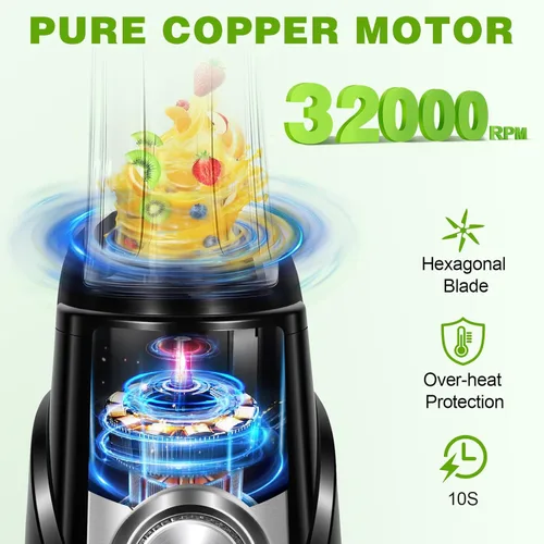 Miniatura 2 de Licuadora para batidos, licuadora de batidos de 32,000 RPM, licuadoras personales con 6 cuchillas afiladas, con taza portátil de 20 onzas y tapas