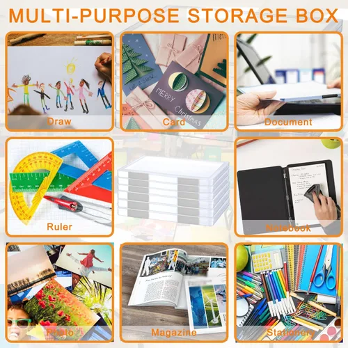 Miniatura 5 de LonlyEagle Paquete de 6 cajas de almacenamiento portátil para archivos de tamaño A4, caja de almacenamiento de plástico para papel carta de 8.5" x