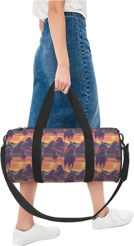 Miniatura 5 de Large Duffle Bag for Travel - Cyber Retro Western Cowboy Print Gym Bag for Women Men, Travel Foldable Bags for Women Men with Zippered Multiple
