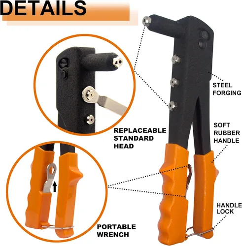 Miniatura 5 de ISPINNER 60 piezas de remaches ciegos de aluminio con brida grande, kit surtido con remachador de mano resistente, herramienta de pistola