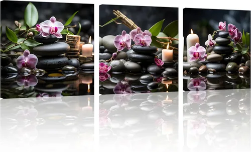 Miniatura 15 de TutuBeer 3 Paneles Arte Zen Decoración Spa Verde Bambú Decoración Rosa Aguas y Frangipani Imágenes Pintura Zen en Lienzo Impresiones Arte Bambú