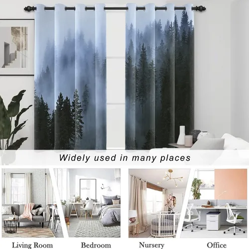 Miniatura 40 de AWERT Cortinas opacas para dormitorio, árbol negro con niebla, naturaleza, amanecer, bosque, 2 paneles para sala de estar, bloqueo de calor, 21 x 45