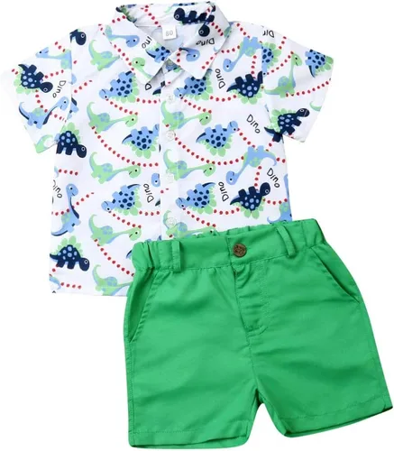 Miniatura 8 de Conjunto de camisa de manga corta con botones y pantalones cortos casuales con diseño de flamingo, para bebés y niños de 1 a 6 años, atuendos