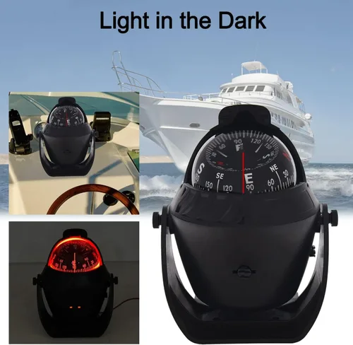 Miniatura 5 de Brújula marina navegación ligera LED compás automotriz electrónica pivotante para barco coche camión