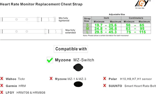 Miniatura 2 de Correa de pecho para monitor de frecuencia cardíaca compatible con Myzone MZ-SWITCH y MZ-Max banda suave ajustable negra
