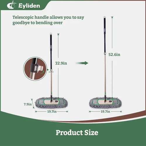 Miniatura 2 de Eyliden Trapeador de polvo profesional para limpieza de suelos, trapeador seco con 3 almohadillas de microfibra reutilizables, eliminación de pelo