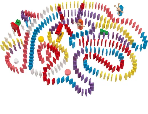 Miniatura 7 de Wondertoys Juego de 600 piezas de dominó para niños, bloques de construcción de madera, 6 colores, dominó a granel, juegos de azulejos de carreras