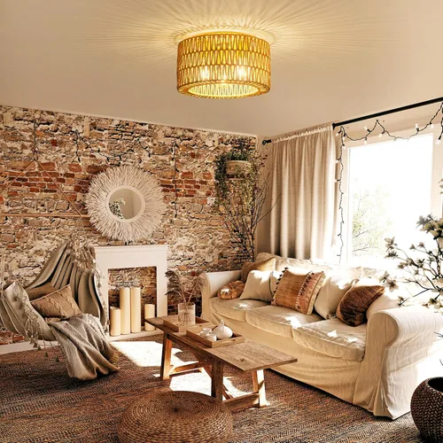 Miniatura 6 de Lámpara de techo de ratán, 3 lámparas de techo tejidas bohemias modernas, lámpara de techo bohemia de montaje empotrado para dormitorio, sala