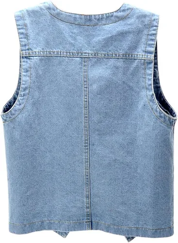 Miniatura 2 de Ladyful Chaleco de mezclilla sin mangas con cuello en V y botones para mujer