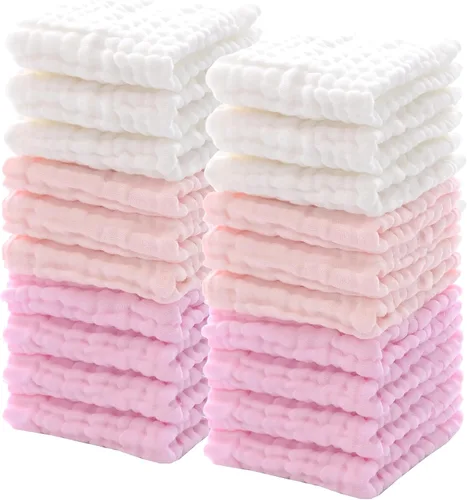 Miniatura 8 de Breling 20 paños de muselina para bebé de 12 x 12 pulgadas, 100% algodón, suave y absorbente, paño de muselina para eructos, toalla facial