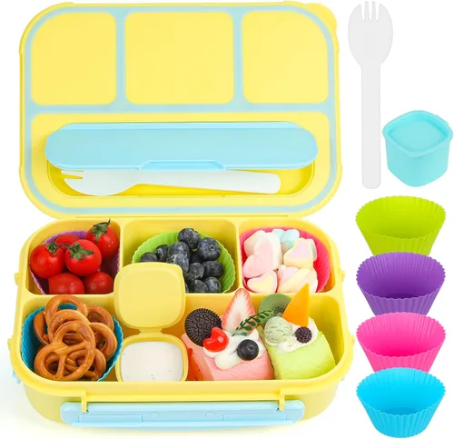 Miniatura 8 de MaMix Lonchera Bento para adultos, lonchera para niños, contenedores de almuerzo para adultos, niños, estudiantes, 44.0 fl oz, 4 compartimentos Azul