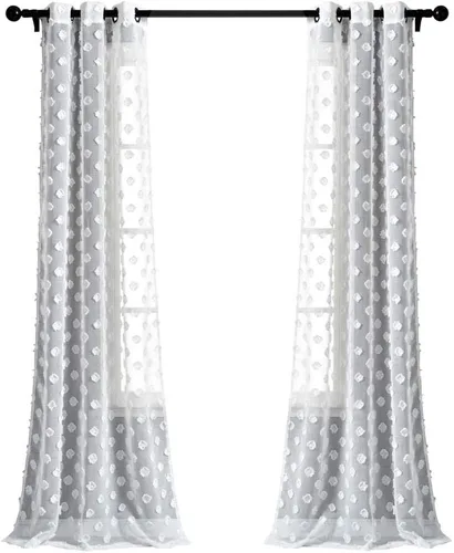 Miniatura 10 de Lush Decor Par de paneles de cortinas transparentes con ojales y puntos texturizados (84 x 38 pulgadas)