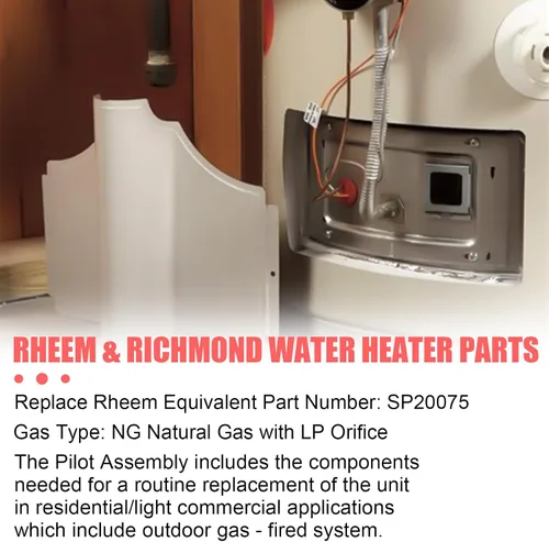 Miniatura 5 de Conjunto piloto e encendedor SP20075 actualizado, compatible con piezas de calentador de agua Rheem Richmond, unidades PROTECH & GE, reemplazo