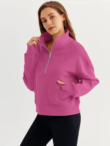 Miniatura 2 de Trendy Queen Sudaderas con media cremallera, sudaderas recortadas de gran tamaño para mujer de manga larga