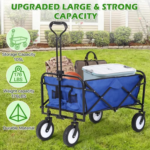 Miniatura 3 de HKLGorg Carrito plegable con ruedas, resistente, portátil, plegable, con asa, para campamento, comestibles, playa, (azul)