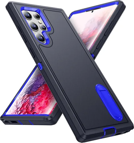 Miniatura 14 de Funda para Samsung Galaxy S22 Ultra con función atril, 3 capas de grado militar, funda protectora de silicona resistente a prueba de golpes