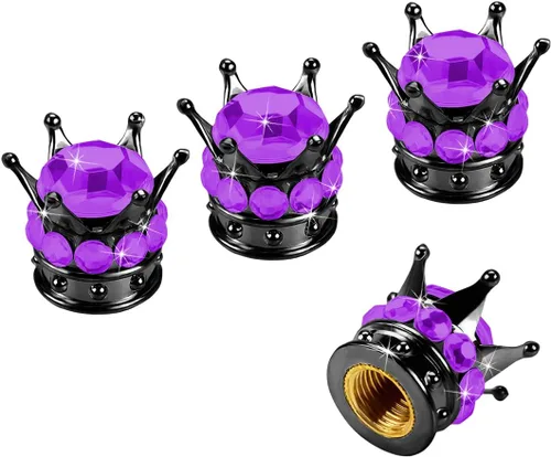 Miniatura 8 de Tapas de vástago de válvula de neumático Crown, 4 piezas hechas a mano con diamantes de imitación brillantes, cubiertas de tapas de aire de vástago