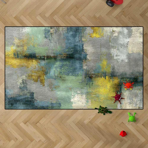 Miniatura 12 de TOMWISH - Alfombra abstracta pintada a mano en blanco y negro con pintura dorada, sala de estar, dormitorio, decoración de suelo, alfombra