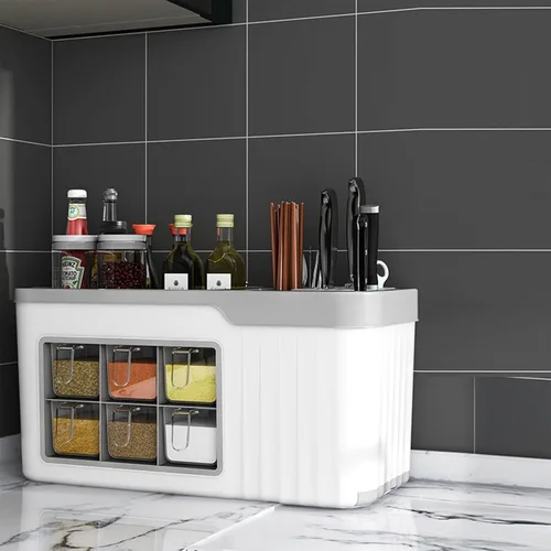 Miniatura 8 de Dxcaicc Caja multifuncional de condimentos de cocina, caja de almacenamiento de cuchara, tarro de cepillo de cocina, organizador de cocina 4 en 1