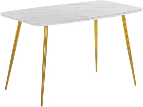 Miniatura 2 de Mesa de comedor rectangular de oro blanco, moderna y elegante, con patas de metal dorado para 4 a 6 personas, mesa de trabajo simple para oficina