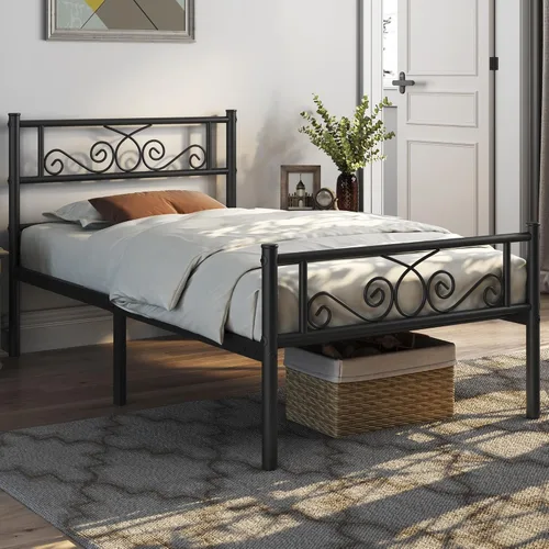 Miniatura 2 de Topeakmart Base de cama de metal clásico negro de 13 pulgadas con cabecero, base de colchón, plataforma de cama, base de cama con listones