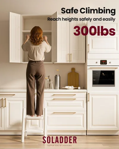 Miniatura 2 de SOLADDER Taburete de 2 peldaños con pedal antideslizante y ancho, escalera plegable de hierro portátil para el hogar y la cocina, 300 libras