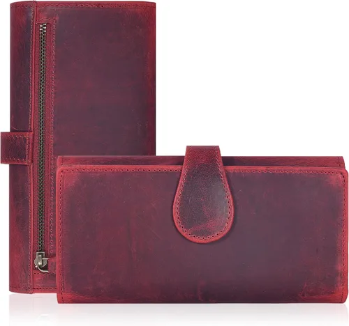 Miniatura 21 de Cartera de cuero genuino para mujer de cuero con bloqueo RFID - Tarjetero triple de diseñador para damas tipo clutch con ventana de identificación