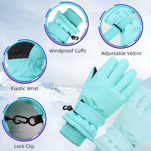 Miniatura 2 de JANGANNSA Guantes de esquí de invierno para niños y niñas, guantes de nieve para clima frío, guantes de esquí y snowboard impermeables con forro