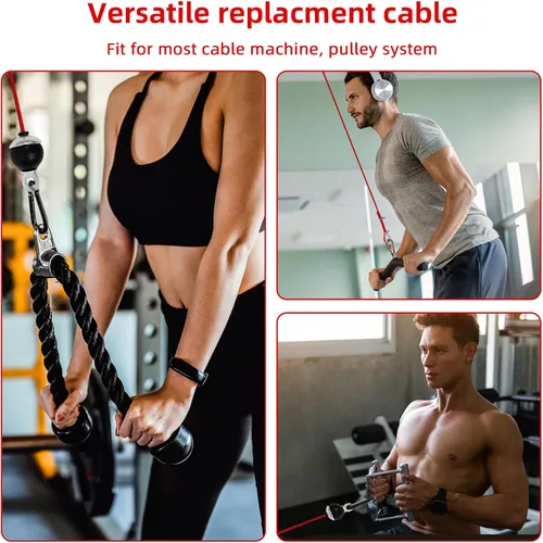 Miniatura 7 de Cables de repuesto para gimnasio en casa, cable de polea de fitness, cable de repuesto para máquina de pesas con bola de tapón Longitud fija roja