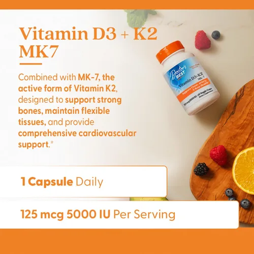 Miniatura 4 de Doctor's Best Suplemento de vitamina D3 y K2 para hombres y mujeres – Vitamina D3 5000 UI + K2 como MK-7, apoyo a la salud ósea, sin gluten, sin