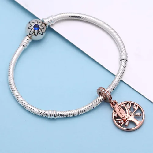 Miniatura 2 de SOUKISS Abalorio de plata de ley 925 con diseño de árbol de la vida familiar para pulsera europea