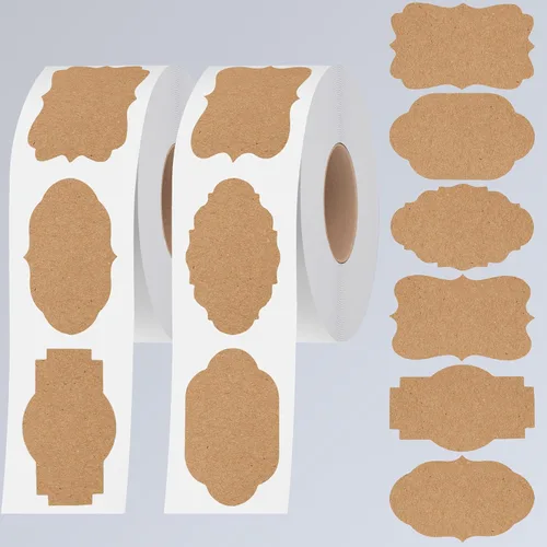 600 calcomanías de papel kraft, 6 etiquetas de formas elegantes, calcomanías autoadhesivas en blanco para manualidades, tarros de comida caseros,