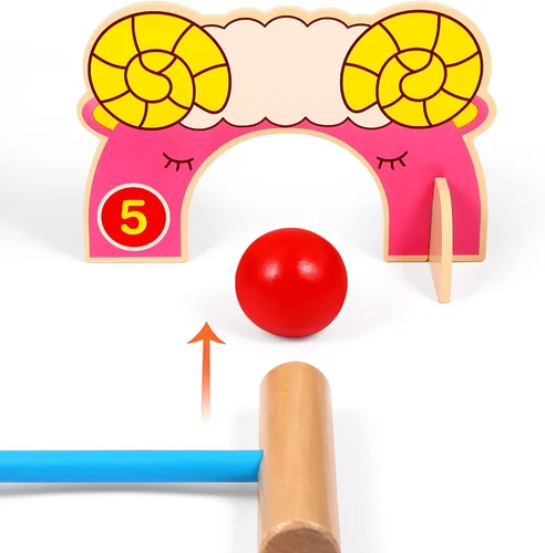 Miniatura 5 de Toyvian Juego de croquet para niños con mazos de madera de croquet, juego familiar clásico para césped, patio trasero, parque y más