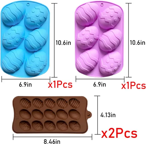 Miniatura 2 de Moldes de chocolate para huevos de Pascua, silicona, grandes y pequeños, 5 patrones, huevos de chocolate y pasteles de bricolaje