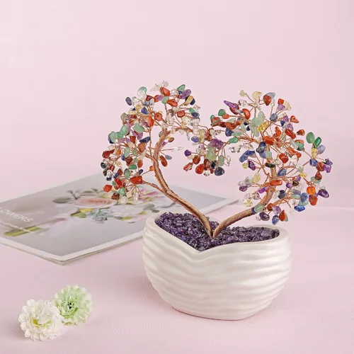 Miniatura 2 de GEHECRST Árbol de cristal de curación de 7 chakras en forma de corazón, cristal de piedra preciosa, bonsái del árbol del dinero, ornamento