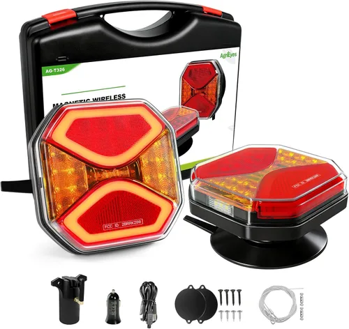 Agrieyes Luces de remolque inalámbricas magnéticas, luz LED recargable con modo de advertencia, kit de luz trasera portátil USB-C para camión,