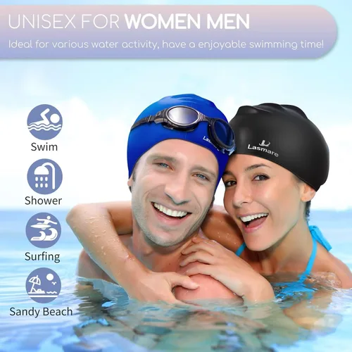 Miniatura 7 de Long Hair Swim Cap for Women 2 Pack, Silicone Swimming Caps for Unisex Adult Women Men with Ear Plugs & Nose Clip Set, Waterproof Adult Swim Hats