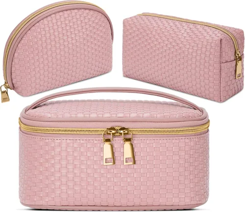 Miniatura 10 de KTMOUW Bolsa de Maquillaje 3 Piezas Bolsa de Cosméticos Impermeable Bolsa de Cosméticos Portátil de Viaje Bolsa Organizadora Tejida