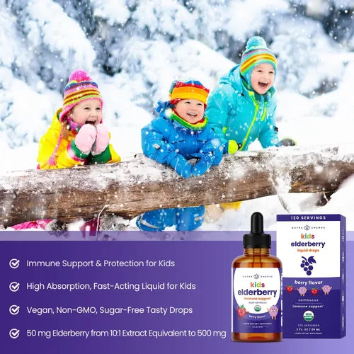 Miniatura 2 de NutraChamps Gotas líquidas de saúco negro para niños, extracto 10:1, jarabe de saúco Sambucus para niños, gotas de saúco europeo sin azúcar, sabor a