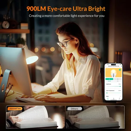 Miniatura 3 de LEPOWER-TEC Bombillas inteligentes, bombilla inteligente compatible solo con Alexa/Google Assistant, bombillas LED regulables BT/2.4G WiFi, 900LM