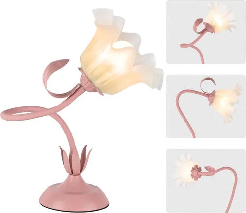 Lámpara de escritorio linda de flores de Fuzzbopn, lámparas de mesa de 3 temperaturas de color con bombilla LED, lámpara de mesita vintage, lámparas