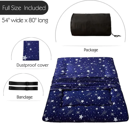 Miniatura 3 de MAXYOYO Colchón de futón japonés de cielo estrellado azul marino, alfombra de piso tatami, almohadilla para dormir portátil para acampar, cama Cielo