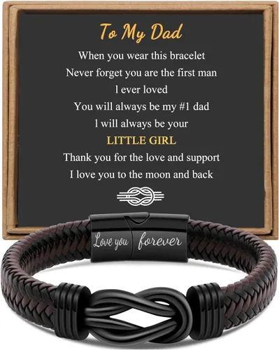 Miniatura 15 de Regalo para Hombres Pulsera Infinita para Hombres Papá Marido Novio Hijo Nieto Hermano Sobrino Tío Cuero Trenzado Marrón Siempre Unidos Acero