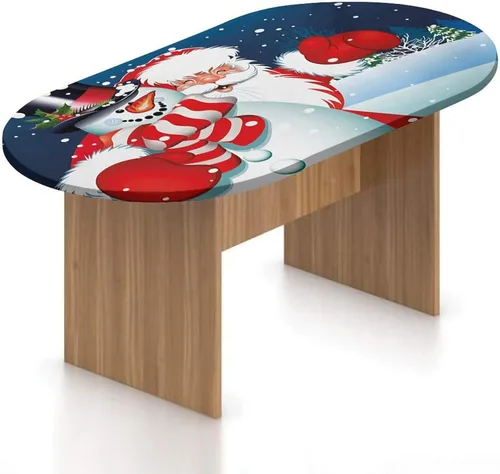 Miniatura 22 de XISUNYA Mantel ovalado ajustable de poliéster elástico para Navidad, mantel ajustable con estampado de villancicos nevados, se adapta a mesas