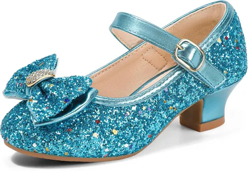 Miniatura 100 de PANDANINJIA Vestido de jada para niñas y niños pequeños, zapatos de princesa Mary Jane con tacones con lazo para fiesta, boda, boda