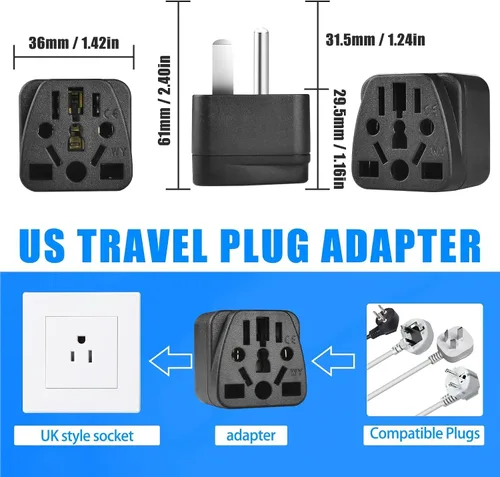 Miniatura 6 de Paquete de 2 adaptadores de enchufe de viaje de EE. UU., UE, Reino Unido, AU, CN, NZ, a Estados Unidos (tipo B), enchufe de pared de 3 clavijas