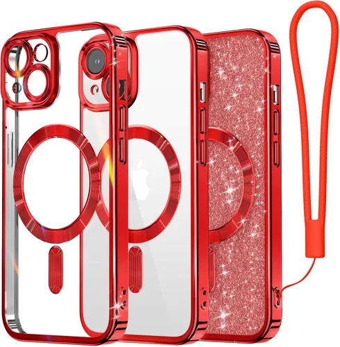 Miniatura 19 de Meifigno Candy Mag Series - Funda diseñada para iPhone 15 Pro, compatible con MagSafe, tarjeta con purpurina y correa de muñeca, protección completa