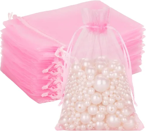 Miniatura 12 de G2PLUS - 25 bolsas de organza doradas de 5 x 7 pulgadas, bolsas de malla transparente para joyería, bolsas de regalo de organza con cordón