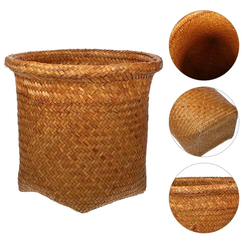 Miniatura 2 de Alipis Cesta de basura de mimbre de hierba marina, cesta de basura tejida, cesta de almacenamiento rústica, contenedor de reciclaje de basura