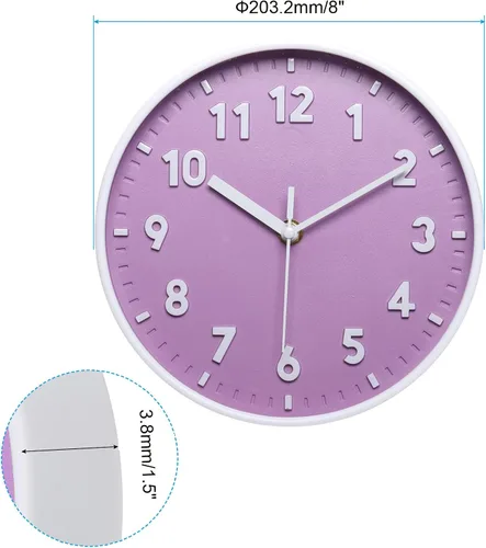 Miniatura 2 de PATIKIL Reloj de pared de 8 pulgadas, con número 3D, de cuarzo, funciona con pilas, silencioso, sin tictac, redondo, para decoración de oficina